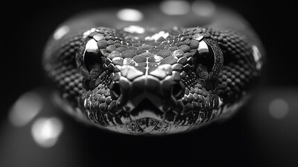 Intense close-up portrait of a python in dramatic black and white lighting