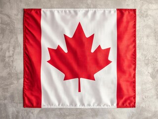 Closeup Detail of Vibrant Canadian Flag on Textured Gray Wall - Patriotic National Symbol in Red and White for Graphic Design and Educational Material