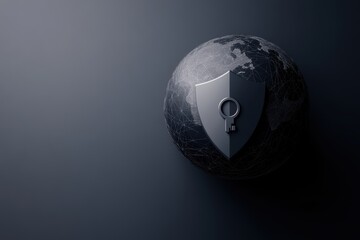 cybersecurity campaign, create a banner for data privacy day featuring shield and key symbols circling a globe on a tech background, promoting online security awareness