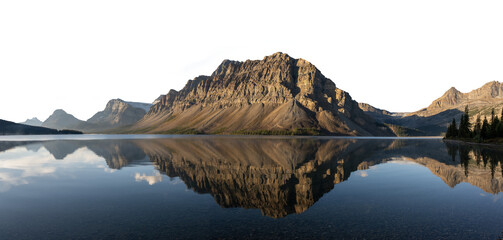 Lake calm mountain lake reflecting the scenery with a transparent sky. Bow Lake Banff
