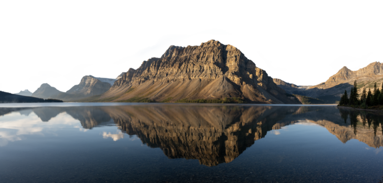 Lake calm mountain lake reflecting the scenery with a transparent sky. Bow Lake Banff
