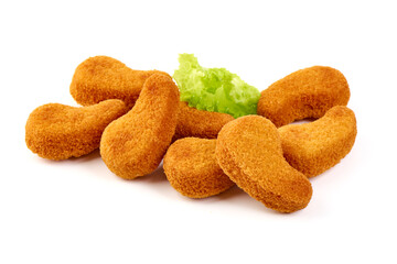 Crispy chicken nuggets, isolated on white background.