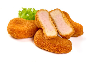 American fast food. Fried Chicken nuggets, isolated on white background.
