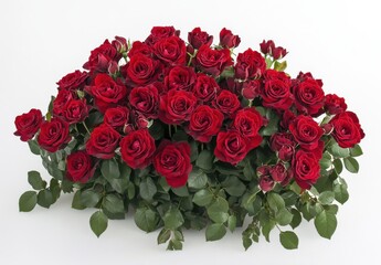 Vibrant Arrangement of Fresh Red Roses with Green Leaves Symbolizing Love and Passion Perfect for Celebrations, Special Occasions, and Romantic Gestures