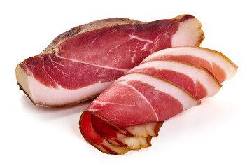 Dry Spanish ham, Jamon Serrano, Iberian ham Isolated on white background.