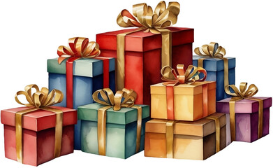 Fototapeta premium Watercolor background of pile of gifts.