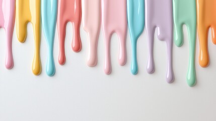 Ethereal Pastel Palette Closeup of Dripping Paint Streaks on Off-White Background - Serene Artistic Background for Beauty and Design - Soft, Dreamy Aesthetic