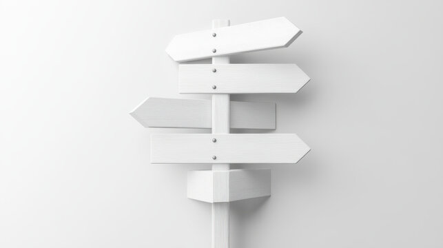 Naklejki Minimalist white signpost with multiple empty signs for direction