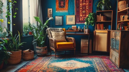 Bohemian Style Home Decor with Plants and Vintage Rugs