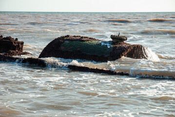 Shipwrecked SS carbon, remains of the steam boiler at low tide at Compton bay in the Isle of Wight