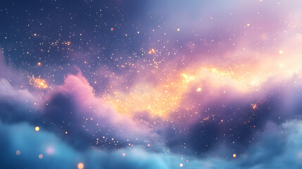 Ethereal Cosmic Cloudscape with Stars and Glowing Nebula Effects