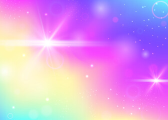 Fototapeta premium Princess Invitation. Purple Rainbow Background. Fairy Gradient. Fairytale Colorful Effect. Pink Abstract Pattern. Blue Mystical Hologram. Kawaii Glitter. Cute Princess Invitation.