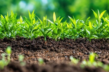 A field of green plants growing in the dirt