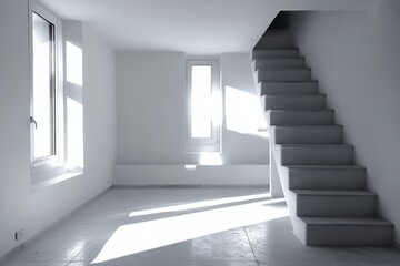 Obraz premium Contemporary minimalist staircase in bright interiors