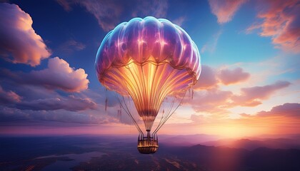 hot air balloon flying in the sunset