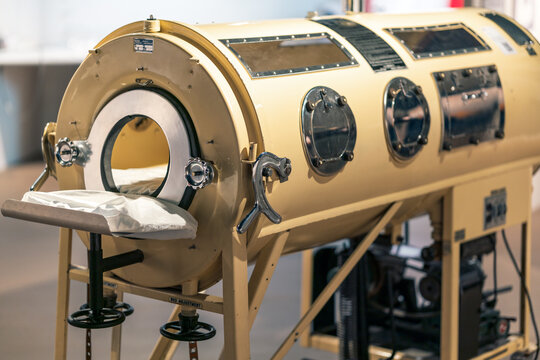 Emerson pressure regulator also called the iron lung, is a respirator helping patients breathe. Medical equipment concept.