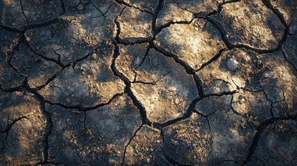 Expansive area of cracked soil under harsh sunlight, representing water scarcity