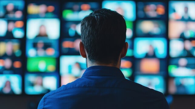 Social Media Influencer Marketing concept. Vibrant multi-screen workspace showing live influencer branding campaigns, dynamic trends in the marketing field