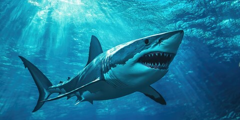 Fototapeta premium White Shark Swimming Ocean