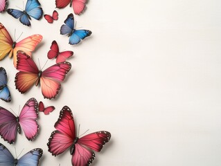 Obraz premium Serene Butterfly Cluster on Pastel Wood Background - Peaceful Spring Aesthetic