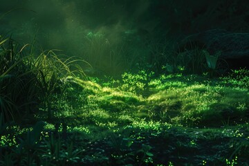 A Nighttime Forest with Glow-in-the-Dark Plants