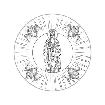 saint figure surrounded by angels, rays clip art preview
