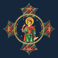 Obraz premium Saint Solomon. Religious decorative cross. Illustration in Byzantine style on deep blue background