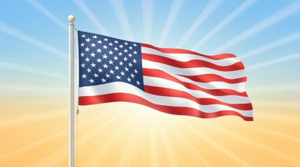 Fototapeta premium A waving American flag against a radiant sky, symbolizing patriotism and national pride.