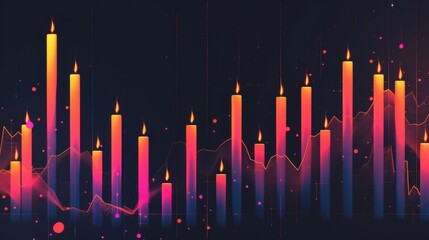A vibrant financial chart with rising bars, depicted in bright colors against a dark background. Perfect for business, data visualization, and financial growth themes.