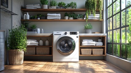 Stylish Compact Laundry Room with Natural Light