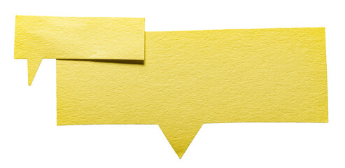 Yellow blank cut out cardboard paper speech bubbles with rough edges and copy space for text on transparent png background design element