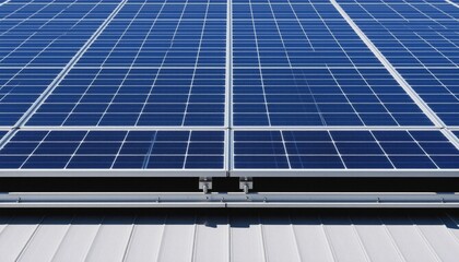 A large solar panels array in a green field under a bright blue sky with scattered clouds, capturing sunlight efficiently. AI generated.
