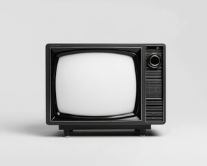 Vintage Black Television with Curved Screen on Light Gray Background Minimalist Nostalgic Tech Design for Ads, Blogs, Retro Concepts