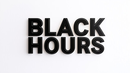 Bold "Black Hours" text on white background, Minimalist typography in a sleek black style, Suitable for promotional or business graphics