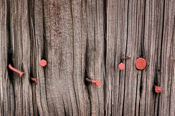 Old Weathered Barn Wall with Red Paint Windows and Nails