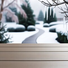 Obraz premium Empty table background Holiday backdrop,Mock up banner for display of advertise product.