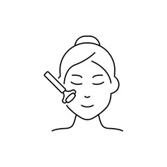 Skin Care Procedure and Facial Massage with Roller Line Icon. Jade Roller for Facial Massage and Relaxation Outline Icon. Beauty Relax Procedure for