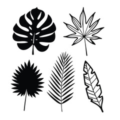 collection of four black silhouettes of different types of leaves