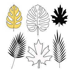 collection of four black silhouettes of different types of leaves