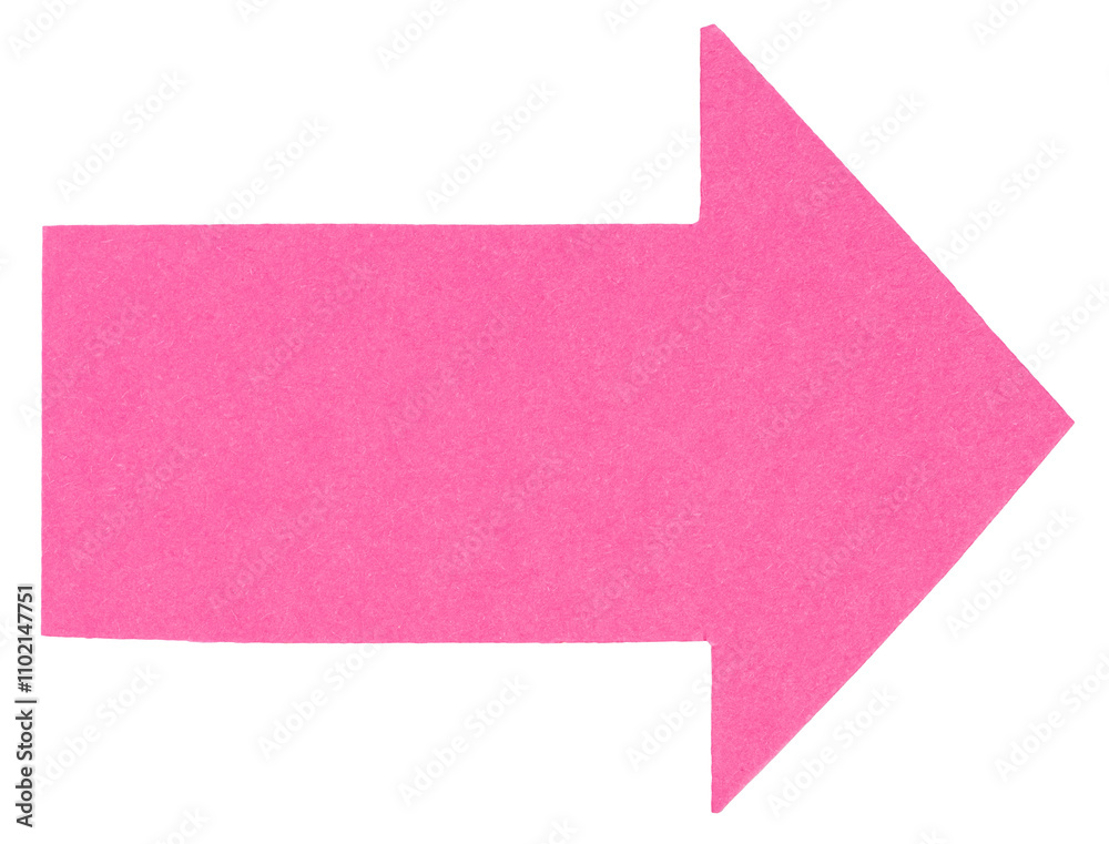 Poster Isolated cut out pink paper cardboard arrow direction sign with texture rough edges and copy space for text png transparent background
