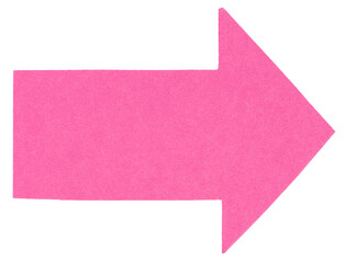 Isolated cut out pink paper cardboard arrow direction sign with texture rough edges and copy space...