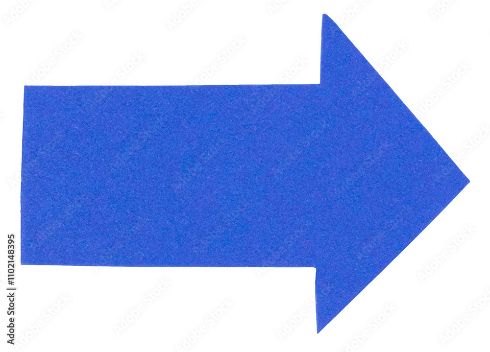 Poster Isolated cut out blue paper cardboard arrow direction sign with texture rough edges and copy space for text png transparent background
