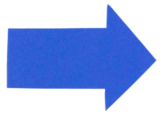 Isolated cut out blue paper cardboard arrow direction sign with texture rough edges and copy space for text png transparent background
