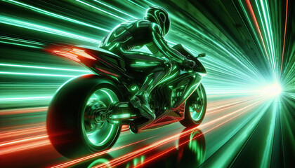 a motorcyclist rides through a tunnel, a feeling of high speed