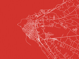 Christmas Map of Marsala, Italy in Snowy White on Festive Red Background.