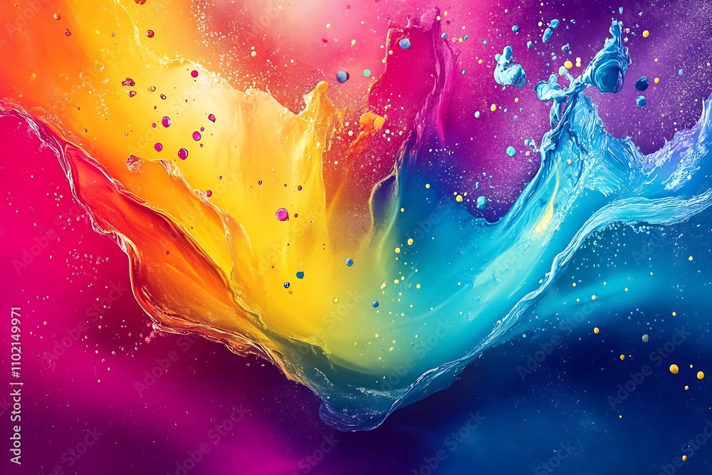 Poster Vibrant Splash of Colorful Paint Creating Dynamic Artwork Canvas : Generative AI