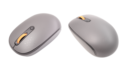 Grey wireless computer mouse isolated on a transparent background