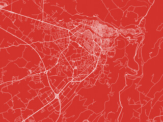 Christmas Map of Ragusa, Italy in Snowy White on Festive Red Background.