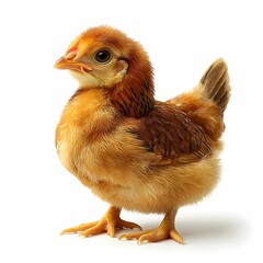 Full-body image of a chicken isolated on a white background, showcasing its feathers and natural pose.