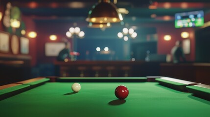 Professional Snooker Game in Action with Players Competing in a Lively Bar Environment